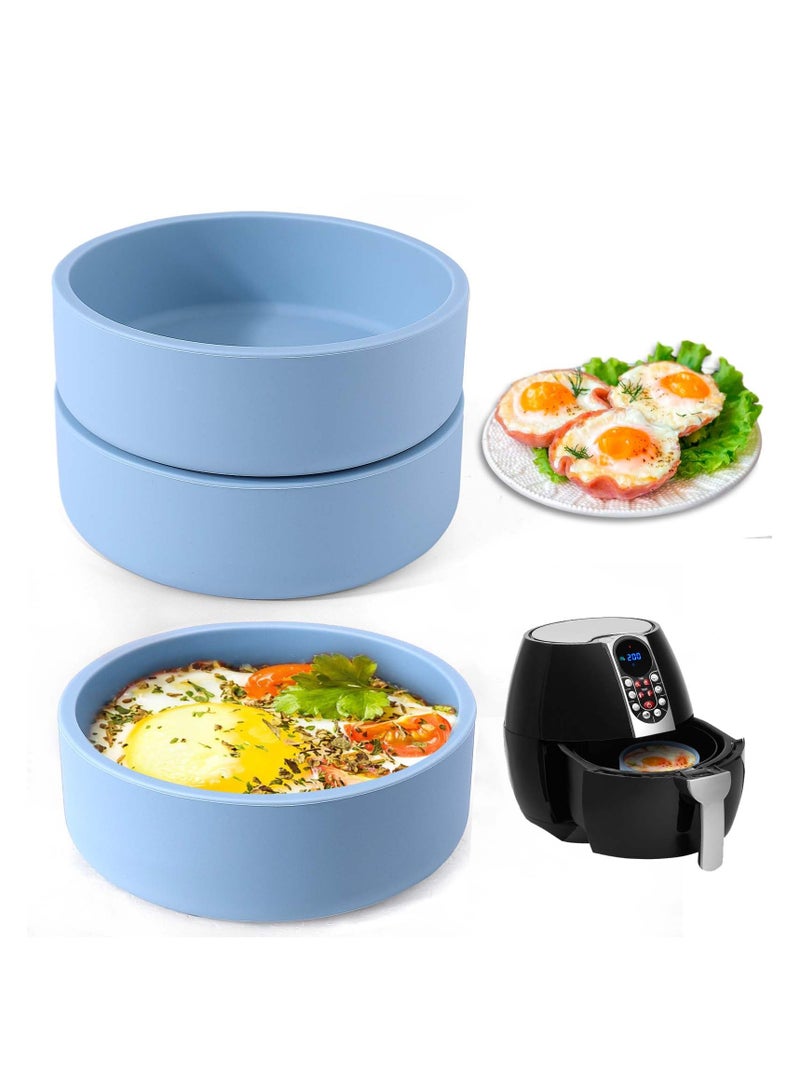 SYOSI Silicone Air Fryer Egg Mold 3 Pcs Reusable Nonstick Egg Bites Pan with Lid Sous Vide Egg Bite Maker Alternative to Microwave Egg Cooker Dishwasher Safe BPA Free Air Fryer Accessories Blue - Image 1