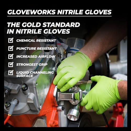 GLOVEWORKS HD Green Nitrile Gloves Large, 8 mil Nitrile Disposable Gloves with Raised Diamond Grip, 2 Boxes of 100 Gloves - Image 5