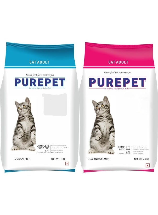 Purepet Adult Dry Cat Food 2.8kg | Tuna & Salmon Flavour & Adult Dry Cat Food 1kg | Ocean Fish Flavour - Image 1