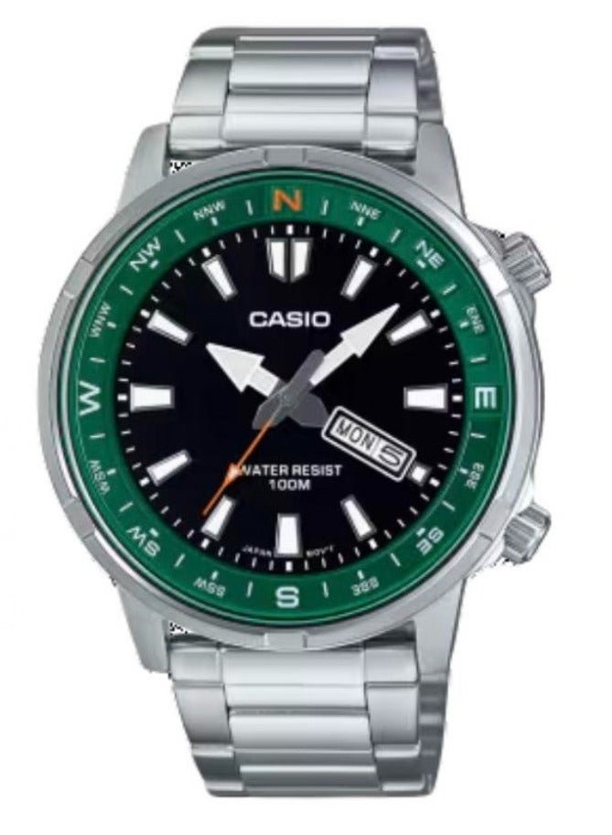 CASIO Standard series, 100m water-resistant, quartz movement, stainless steel strap, Japanese and Korean made, men's watch, black dial - Image 1