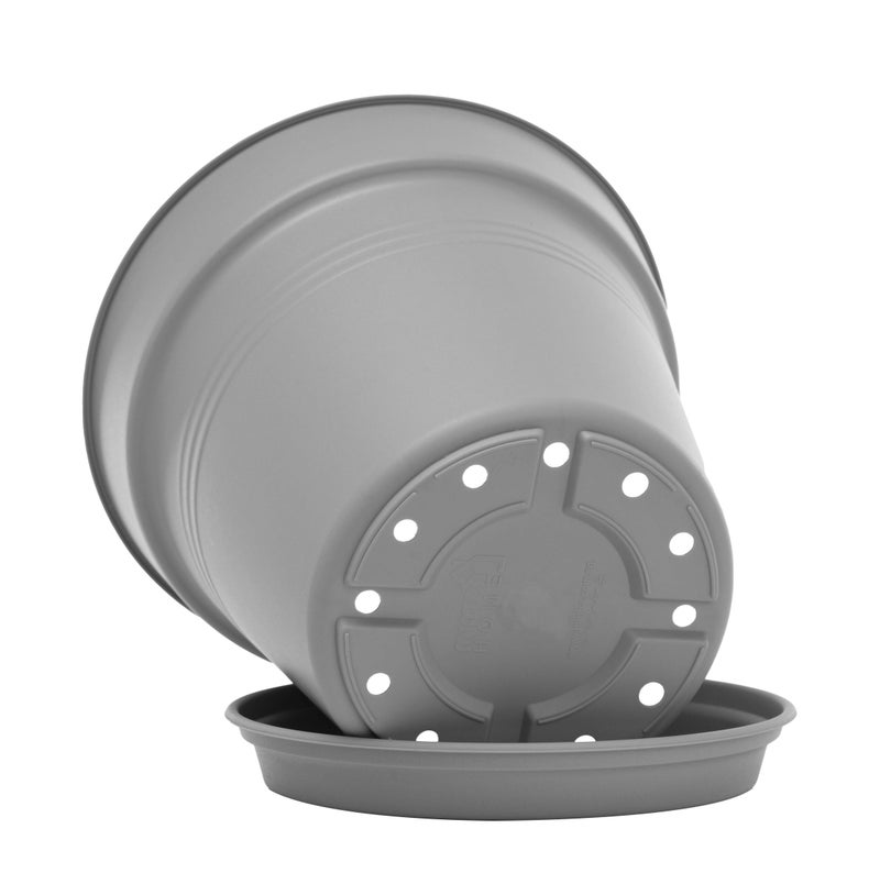 Mintra Round Flower Pot Planters Medium - Pack of 4 with bottom tray - Plastic | Color - Grey | Size - 15x15x14cm | Asthetically Decorate Your Terrace, Garden or Patio. Ideal for outdoor or indoors - Image 2