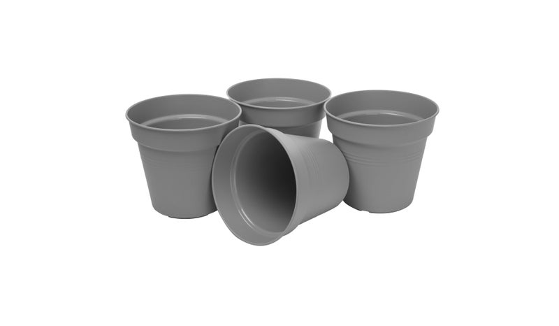 Mintra Round Flower Pot Planters Medium - Pack of 4 with bottom tray - Plastic | Color - Grey | Size - 15x15x14cm | Asthetically Decorate Your Terrace, Garden or Patio. Ideal for outdoor or indoors - Image 4