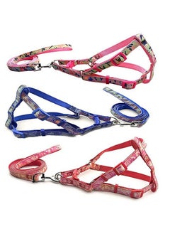 Pet Printed Ribbon Stitched 20Mm Adjustable Nylon Soft Reflective Harness And Leash Set Ideal For Playing/Training And Walking Small Dogs And Cats - Multicolor (Medium)