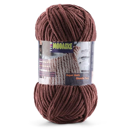 Mooaske Baby Blanket Yarn for Crocheting - Soft Velvet Fluffy Chenille Yarn for Knitting Amigurumi Making Scarves, Doll - 100g/3.5oz 131 Yards Thick Plush Yarns (1, Dark Coffee Brown) - Image 1