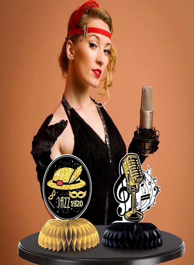 Fainne 12 Pcs Roaring 1920s Party Decorations for Table, Black and Gold Party Honeycomb Table Centerpiece, Music Themed Decorations for Birthday 20's Vintage Speakeasy Vintage Flapper Wedding Supplies - Image 3