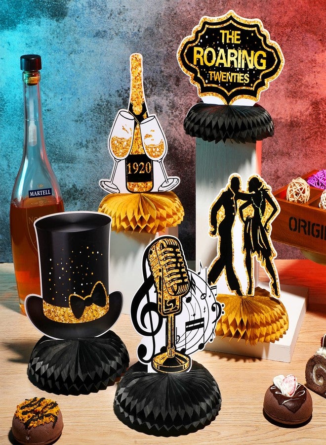 Fainne 12 Pcs Roaring 1920s Party Decorations for Table, Black and Gold Party Honeycomb Table Centerpiece, Music Themed Decorations for Birthday 20's Vintage Speakeasy Vintage Flapper Wedding Supplies - Image 4