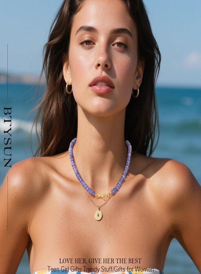 Btysun Gemstone Necklace, Beaded Necklace Choker Beaded Necklaces for Women Best Friend Birthday Gifts Teen Trendy Stuff Christmas Stocking Stuffers for Her 14K Gold Bow Birthstone Bead Jewelry, Stainless - Image 4