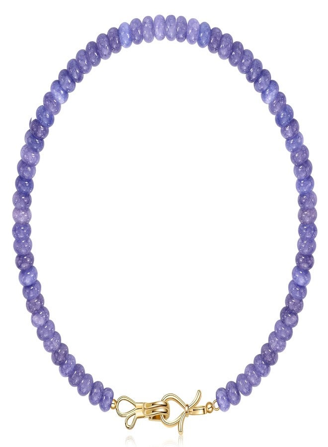 Btysun Gemstone Necklace, Beaded Necklace Choker Beaded Necklaces for Women Best Friend Birthday Gifts Teen Trendy Stuff Christmas Stocking Stuffers for Her 14K Gold Bow Birthstone Bead Jewelry, Stainless - Image 1