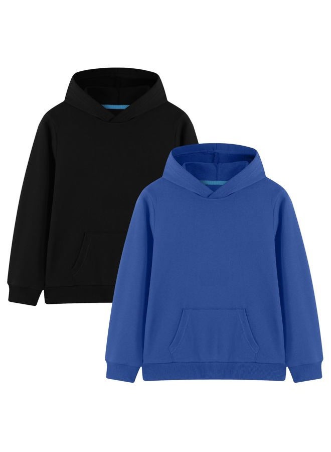 Phedrew 2-Pack Kids Cotton Hoodies Toddlers' Fall Outfits Pullover Hooded Sweatshirts for Boys and Girls（2-14 Years）, Black/Blue, 2-3 Years - Image 1