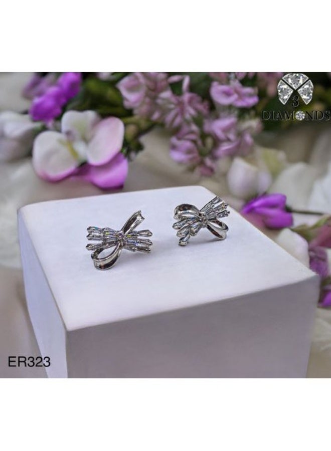 Platinum & Rhodium Plated Bow Earrings with Cubic Zirconia Elegant Design