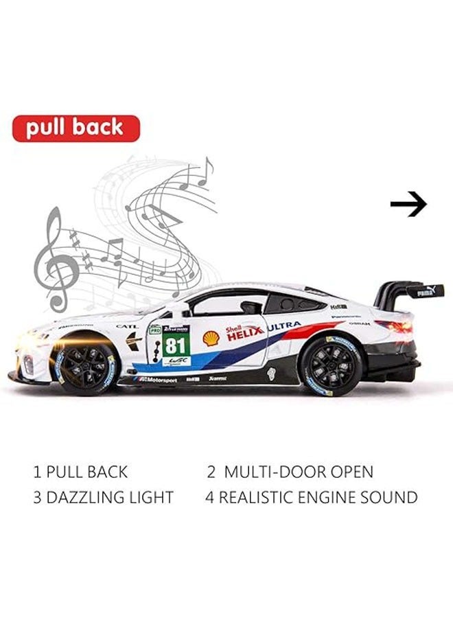 إسكدنيا نموذج سيارة ألومنيوم للأطفال، M8 GTE #81 مقياس 1:32، سحب مع صوت وضوء. هدية ممتعة للأولاد والبنات، مثالية للعب الأطفال وتعليمهم عن السيارات والسباقات. - Image 2