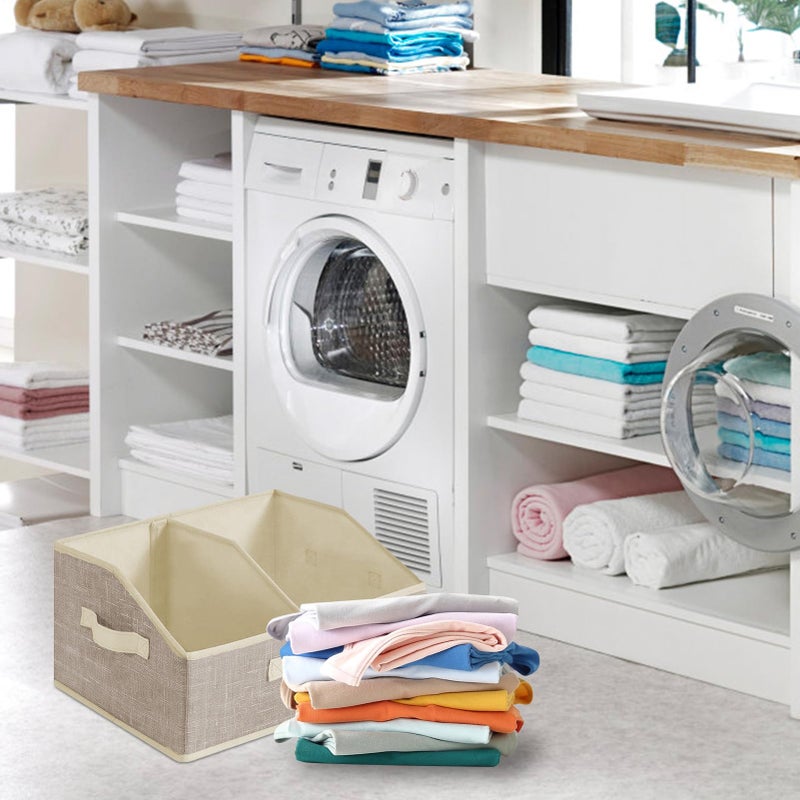 Cream Storage Basket With 3 Handles And Removable Dividers 40x30x20cm Organizer - Image 4