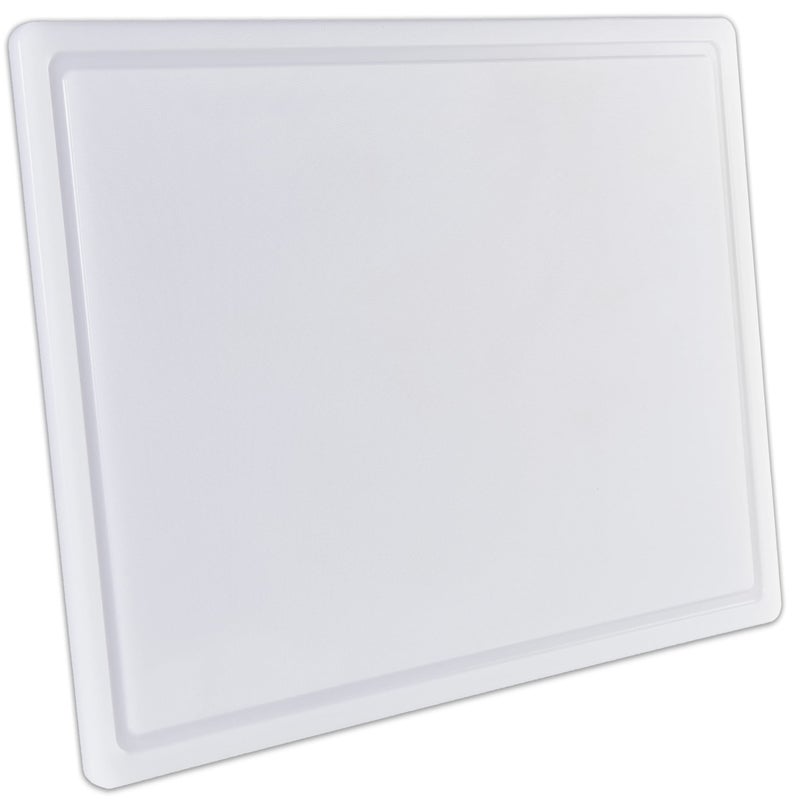 Thirteen Chefs Commercial Grade Plastic Cutting Board with Juice Groove - 18 x 12 Inch for Carving Meat, Grilling, BBQ - 1/2" Thick White HDPE Poly for Food Service - Image 1