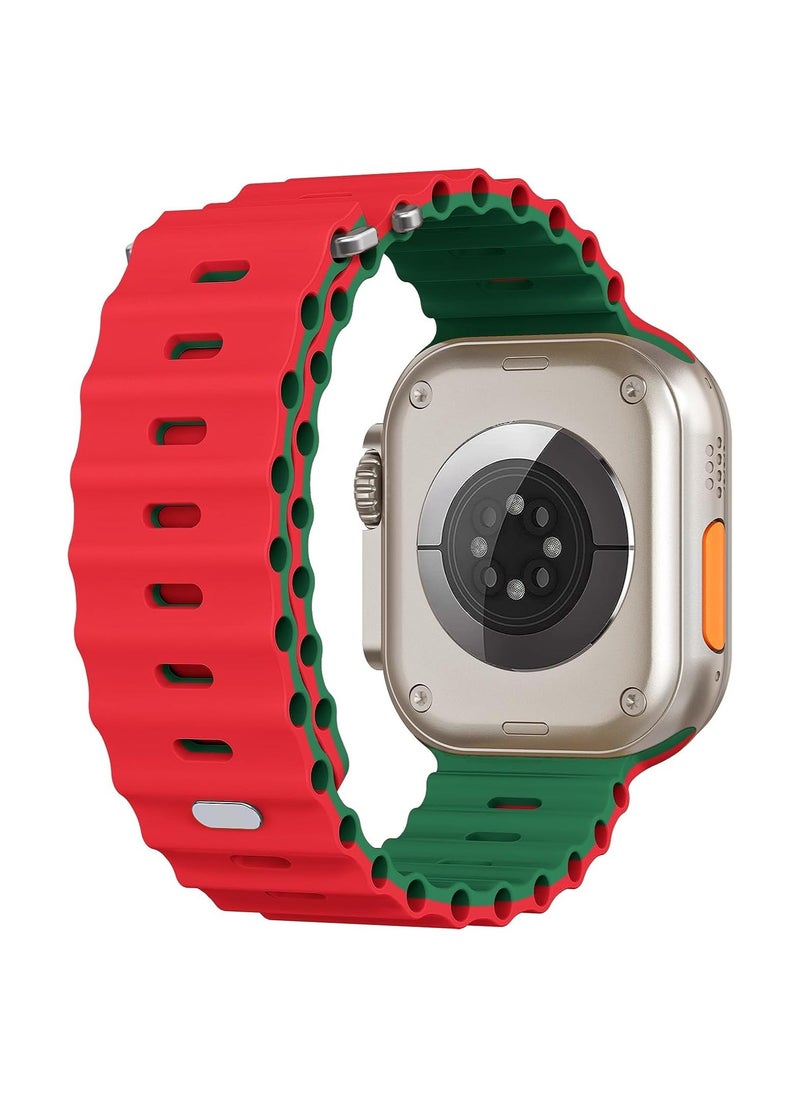 Color Fans - Soft Silicone Ocean Sports Strap Compatible Apple Watch 41mm 40mm 38mm for Men Women, Adjustible Watch Band for Apple Watch SE/Series 9/8/7/6/5/4/3/2/1 - Red-Emerald Green - Image 1