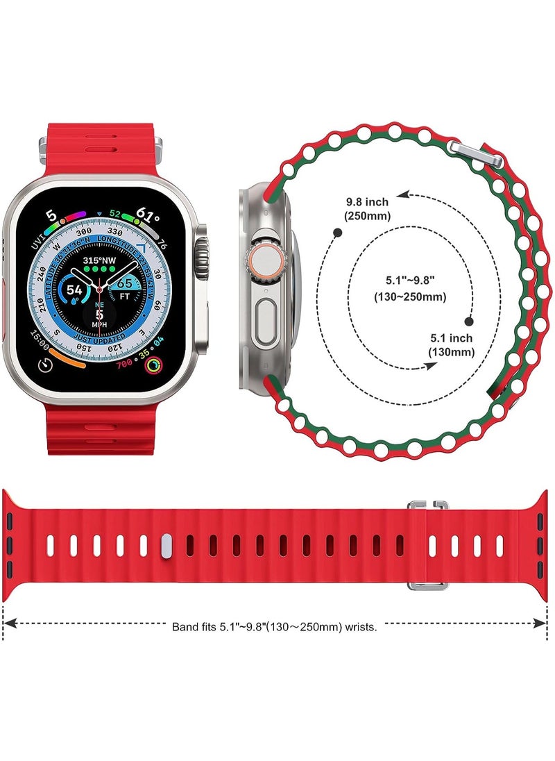 Color Fans - Soft Silicone Ocean Sports Strap Compatible Apple Watch 41mm 40mm 38mm for Men Women, Adjustible Watch Band for Apple Watch SE/Series 9/8/7/6/5/4/3/2/1 - Red-Emerald Green - Image 1