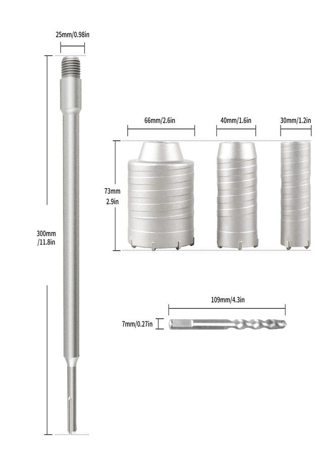 UPTODATETOOLS 30 50 65 mm Concrete Hole Saw And 300mm Connecting Rod Kit Wall Drill, SDS Plus Shank Hole Saw, for Cement Brick Wall, Kit - Image 2