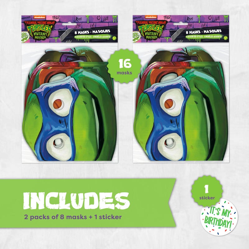 Unique Ninja Turtle Birthday Party Supplies - Party Masks (Pack of 16) and Sticker - Image 2