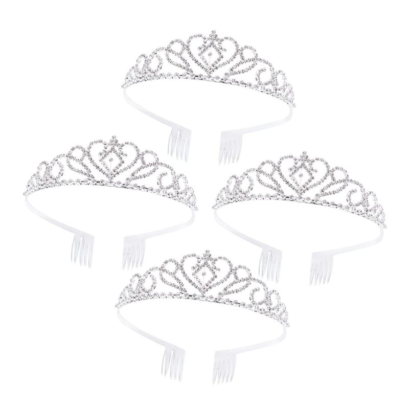 cheekyglo 4pcs Headband End Tiara Bride Diamond Crystal Bridal Comb Decoration Hair with Jewelry Crown Double for Rhinestone Wedding Women - Image 1