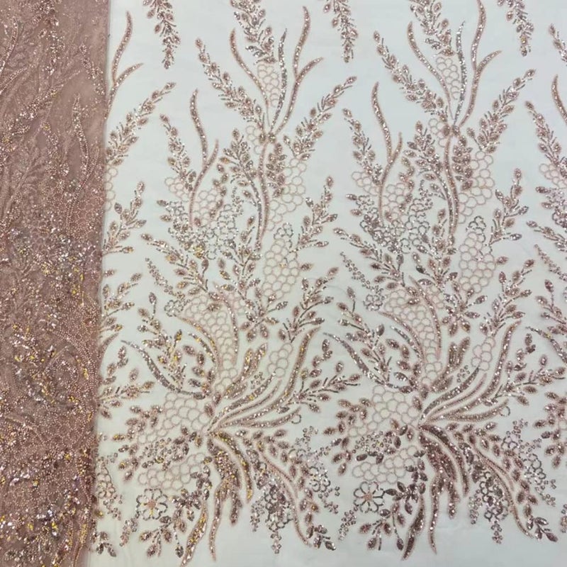 Tngan Botanical Flower Sequin French Lace Fabric Bead Heavy Craft Tulle Net Fabric for Trailing Dress, 5 Yards, Royal Blue - Image 2