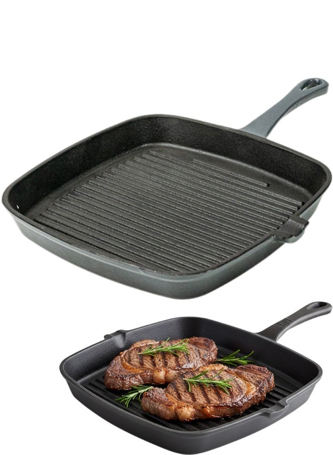 مقلاة حديد زهر مطلية بالمينا بحجم 9 إنش مع مقبض مريح – مثالية للشواء على الغاز، الكهرباء، الحث، الفرن حتى 450°F – طهي متوازن لللحوم، الخضروات، السندويشات، الفاهيتا وأكثر – مقاومة للالتصاق وسهلة التنظيف – بدون الحاجة لتتبيل مسبق – تصميم احترافي مع سطح مرتفع للشوي يحافظ على النكهات – مقاومة للحرارة، آمنة وصحية، مناسبة للطهي على الموقد، الفرن، الشواية، المخيم – مصنوعة من الحديد الزهر الثقيل لتوزيع الحرارة المتساوي ومتانة فائقة – مع فتحة لتعليق المقلاة لتوفير مساحة التخزين – مثالية للطهي الاحترافي والطبخ المنزلي - Image 1