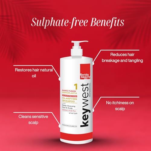 Keywest Professional Nanoplastia Sulfate Free Clarifying Shampoo - 1000ml | Suitable for All Hair Types | For Deep Cleansing Hair & Scalp - Image 5