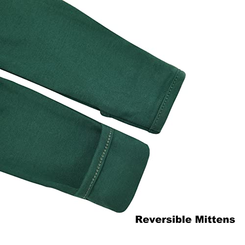 Aablexema Baby Footie Pajama with Mitten Cuffs, Double Zipper Infant Cotton clothes Sleeper Pjs, Footed Sleep Play(White & Green & Khaki,0-3 Months) - Image 4