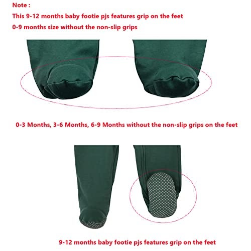 Aablexema Baby Footie Pajama with Mitten Cuffs, Double Zipper Infant Cotton clothes Sleeper Pjs, Footed Sleep Play(White & Green & Khaki,0-3 Months) - Image 5