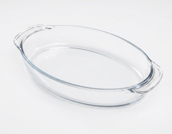 هوم برو صينية فرن زجاجية بيضاوية بايركس (Pyrex) مقاس 40 سم / وعاء خبز وتحمير كبير جداً مقاوم للحرارة للعزومات والطواجن، صنع في تركيا - Image 1