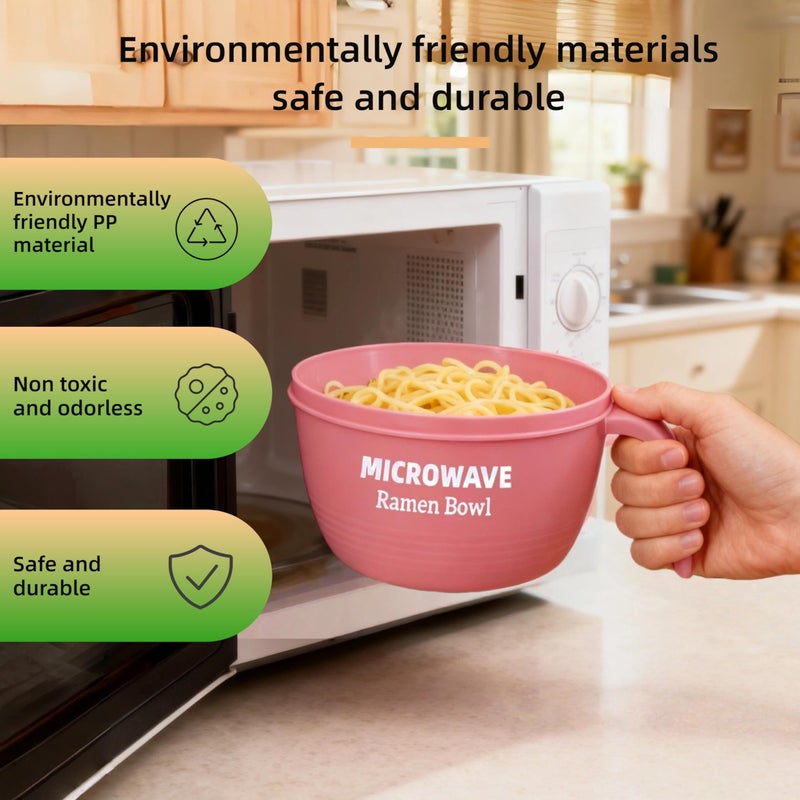 Layron Large Ramen Bowl Set, Ramen Noodle Bowls Microwavable 45 oz, Ramen Cooker, Microwave Pasta Cooker, Ramen Bowl Microwave Gift for College Boys Girls Male Female Dorm Room (pink) - Image 5