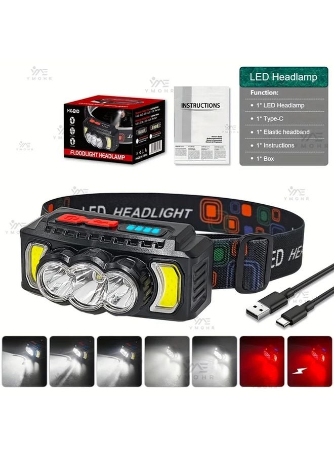 Black Emergency Red Warning Headlamp 7 Modes 180 Adjustable 18650 Battery for Outdoor Camping Running - Image 1