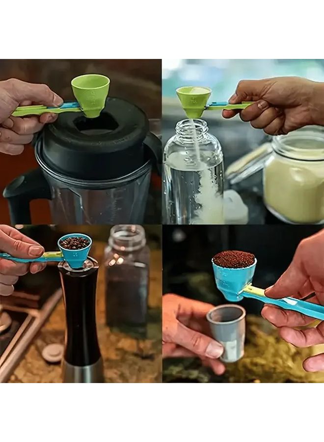 أزرق 3 قطع 2 في 1 كوب قياس بمغرفة منزلقة وقمع مع ملعقة يدوية - Image 1