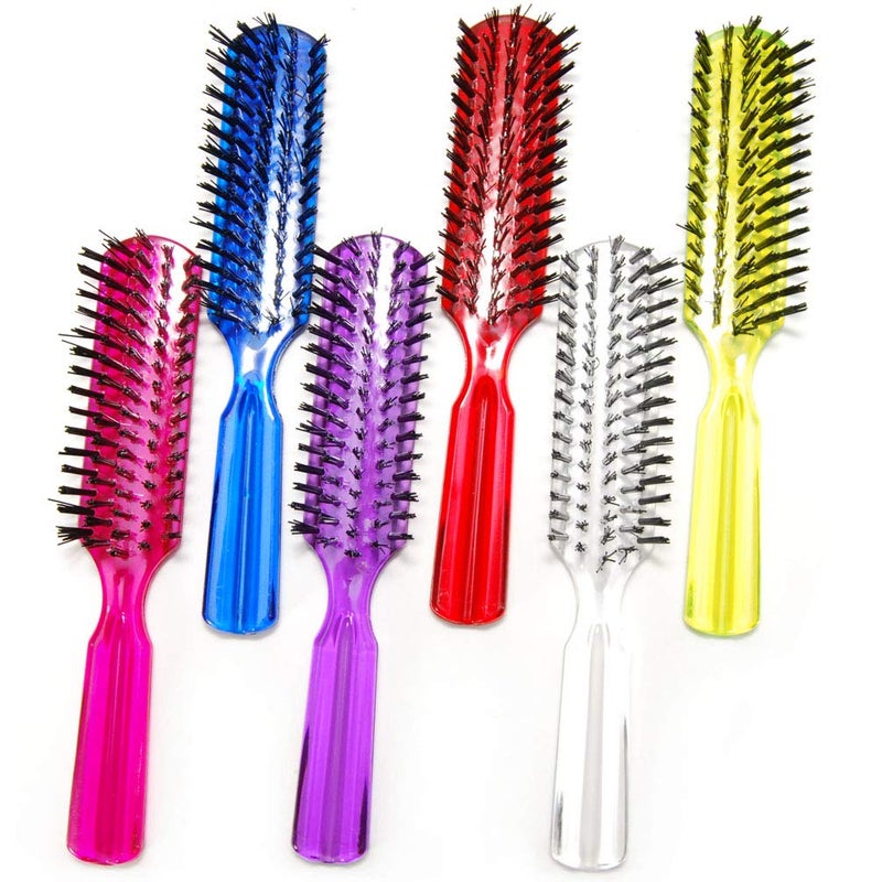 6 Pack 75 Plastic Color Handle Nylon Bristle Brush Hair Pocket Comb Designed for All Hair Types Assort Color