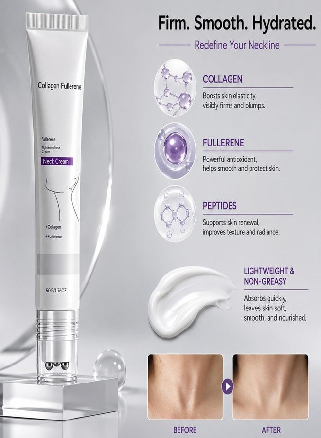 Omexry Collagen Fullerene Neck Cream - Firming & Hydrating Neck Massage Roller for Wrinkles Sagging Skin, Tighten and Lift Neck Cream with Peptides, Daily Neck Skincare (1PC - Image 4