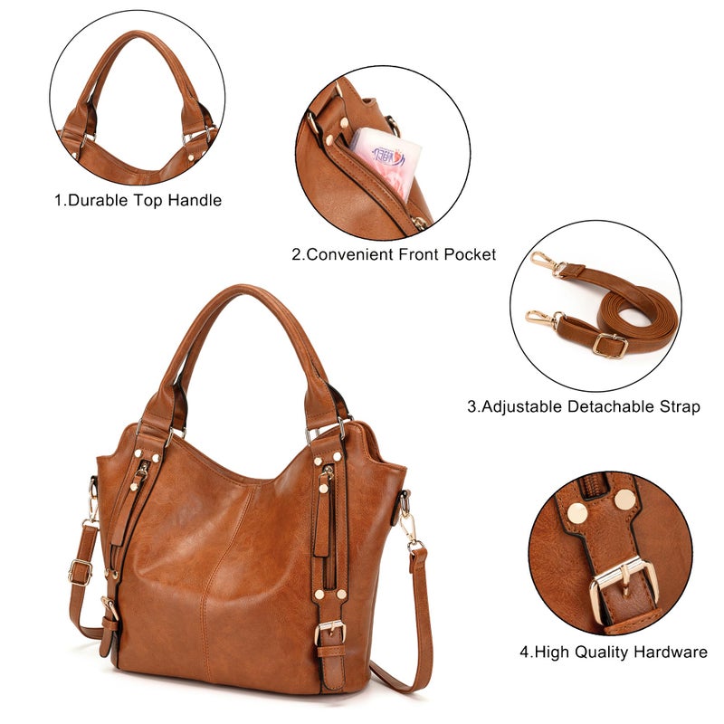 Soperwillton Crossbody Bags for Women Large Hobo Purse PU Leather Shoulder Handbag Ladies Tote Wallet Set 2PCS - Image 5