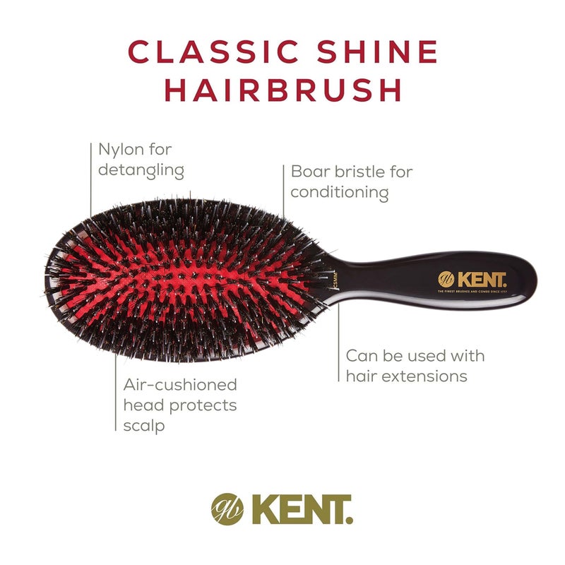 Kent CSMM 7.75" Classic Shine Medium Oval Cushion Straightening Brush - Natural Black Boar Bristle Hair Brush with Nylon Quills - Shine Hair Brush and Scalp Scrubber for Shoulder to Mid Length Hair - Image 4