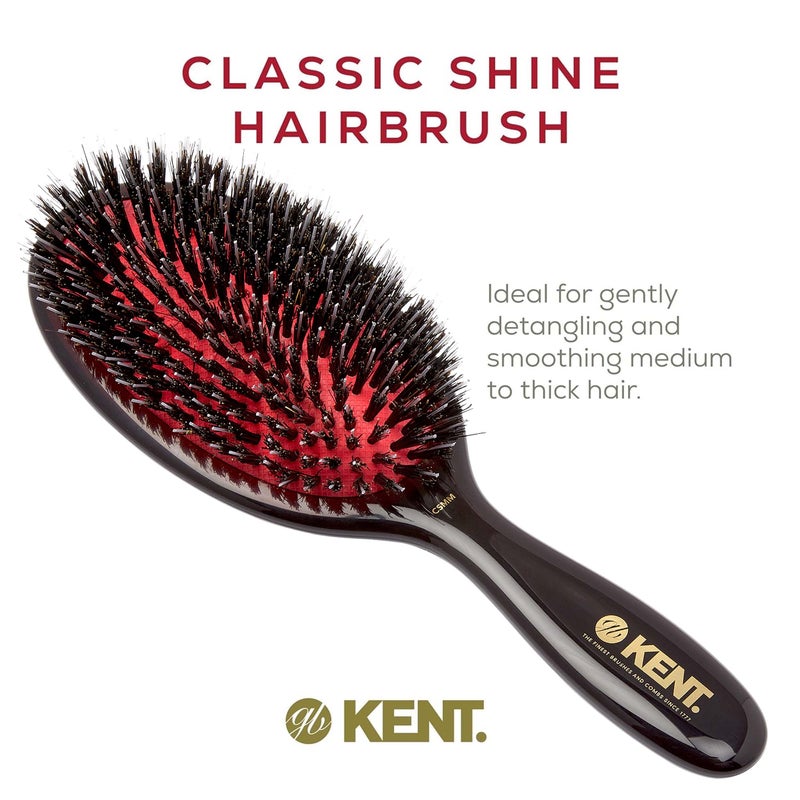 Kent CSMM 7.75" Classic Shine Medium Oval Cushion Straightening Brush - Natural Black Boar Bristle Hair Brush with Nylon Quills - Shine Hair Brush and Scalp Scrubber for Shoulder to Mid Length Hair - Image 3