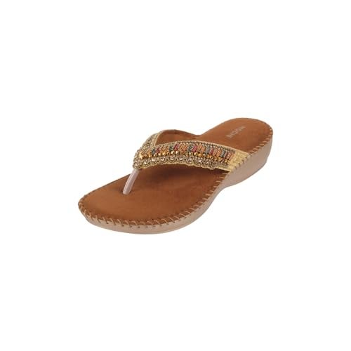 Mochi Women Antique Gold Ethnic & Comfort Slip-on Sandal UK/6 EU/39 (44-152) - Image 1