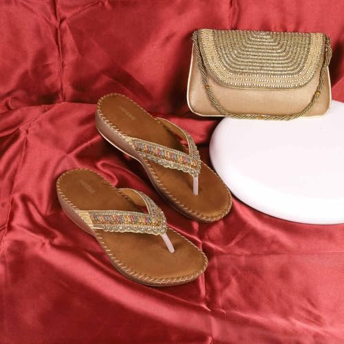 Mochi Women Antique Gold Ethnic & Comfort Slip-on Sandal UK/6 EU/39 (44-152) - Image 2