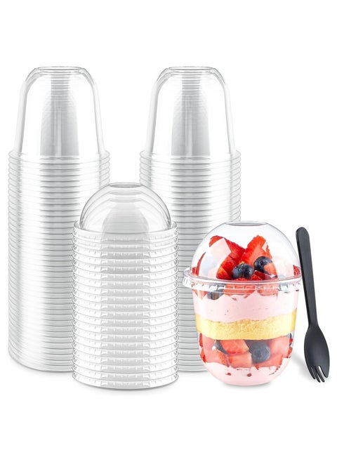 Plastic Parfait Cups, 50 PCS 360ml/12oz Round Dessert Cups Set, Dessert Cups with Lids and Spoons, Reusable Clear Plastic Cups, Smoothie Cups, for Dessert Pudding Mousse Ice Cream Cheesecake