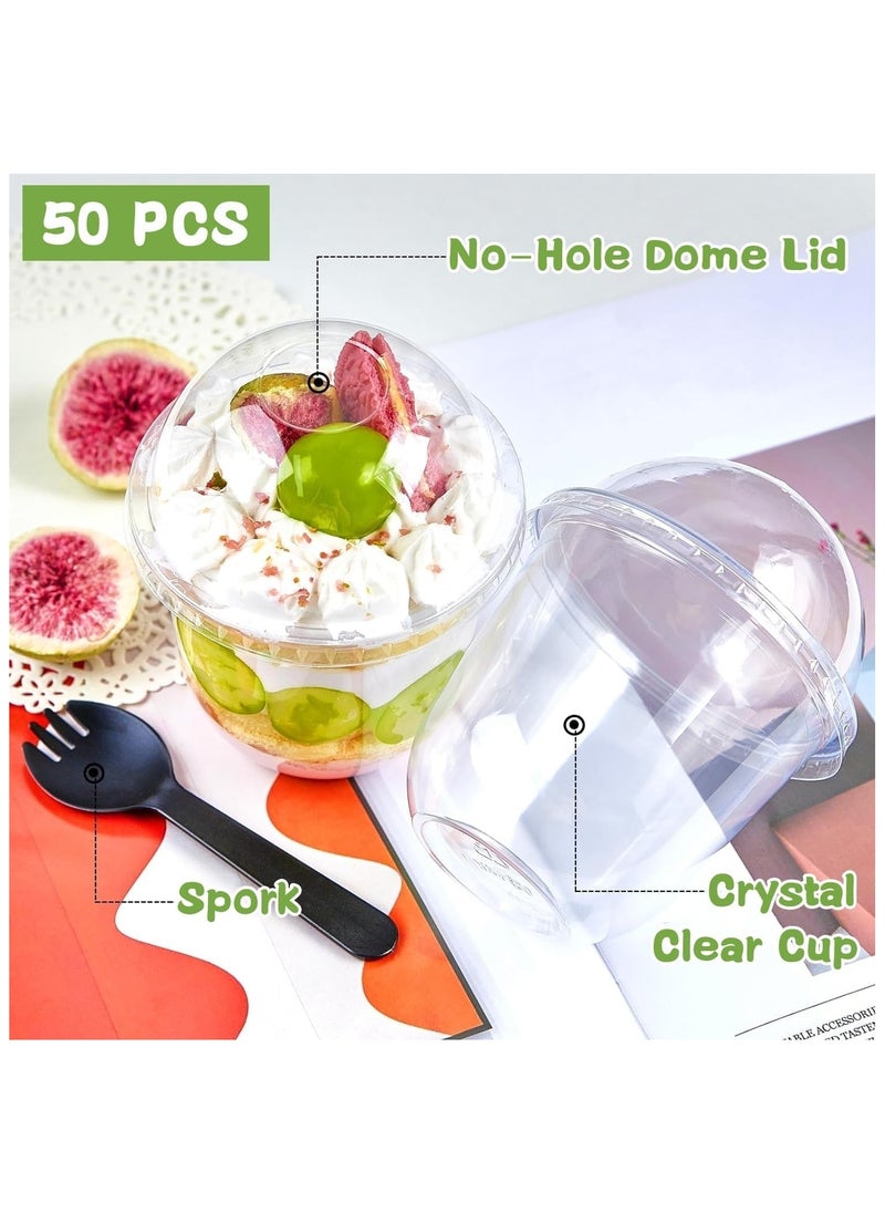 Generic - Plastic Parfait Cups, 50 PCS 360ml/12oz Round Dessert Cups Set, Dessert Cups with Lids and Spoons, Reusable Clear Plastic Cups, Smoothie Cups, for Dessert Pudding Mousse Ice Cream Cheesecake - Image 1