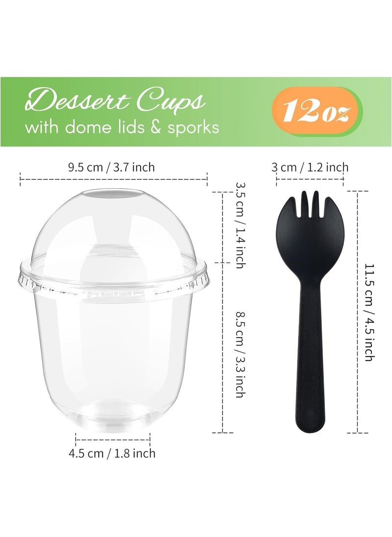 Generic - Plastic Parfait Cups, 50 PCS 360ml/12oz Round Dessert Cups Set, Dessert Cups with Lids and Spoons, Reusable Clear Plastic Cups, Smoothie Cups, for Dessert Pudding Mousse Ice Cream Cheesecake - Image 1