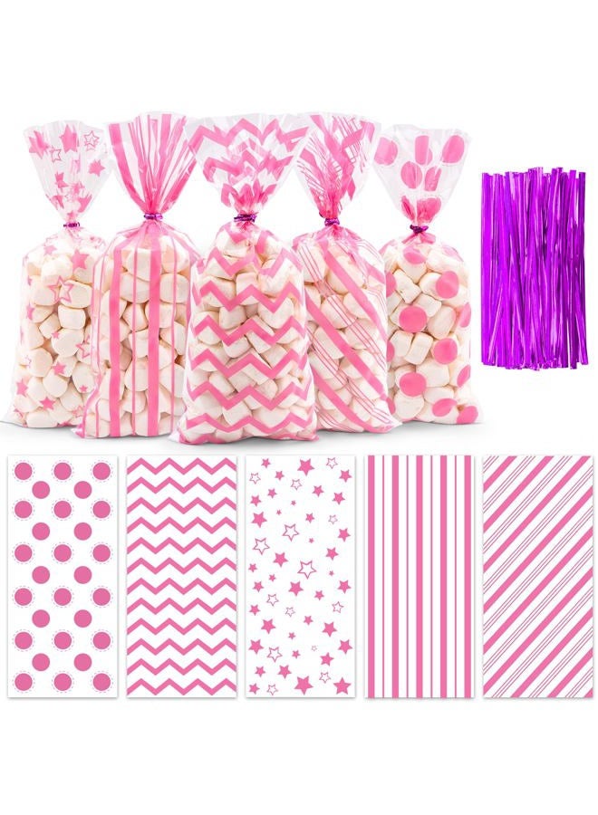 Lxzyu Valentine Cellophane Bags, 50 Pcs Valentines Treat Bags,Pink Goodie Bag Valentines Day Candy Bags, Plastic Valentines Bags Bulk, Valentine Snack Bag With Twist Ties Red Heart For Wedding Party Favor - Image 1