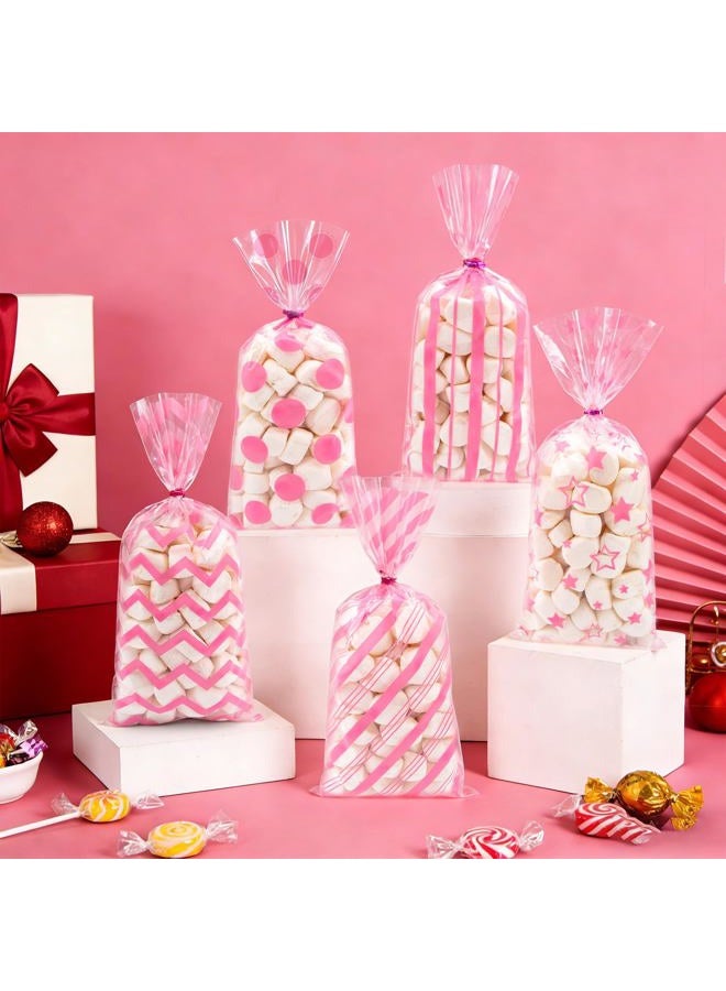 Lxzyu Valentine Cellophane Bags, 50 Pcs Valentines Treat Bags,Pink Goodie Bag Valentines Day Candy Bags, Plastic Valentines Bags Bulk, Valentine Snack Bag With Twist Ties Red Heart For Wedding Party Favor - Image 2