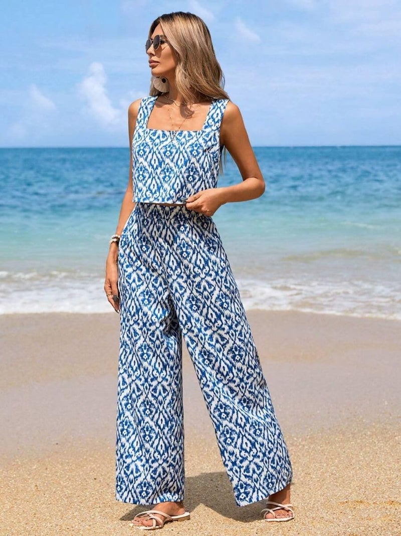 Trendy Queen Co Ord Set | Polyester | Casual Wear Pant Top Set | Fancy Co-Ord Set | Full Pair Set | Coord Sets for Women | Crop Top Pant Set (SD817) - Image 2