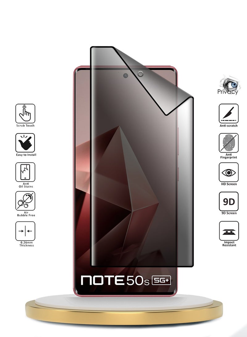 Wtech Infinix Note 50s 5G 2025 Premium Edge-Pro Matte Ceramic Privacy Full Glue Full Cover Matte Flexible Screen Protector (MSGPCP) - Clear/Black - Image 2