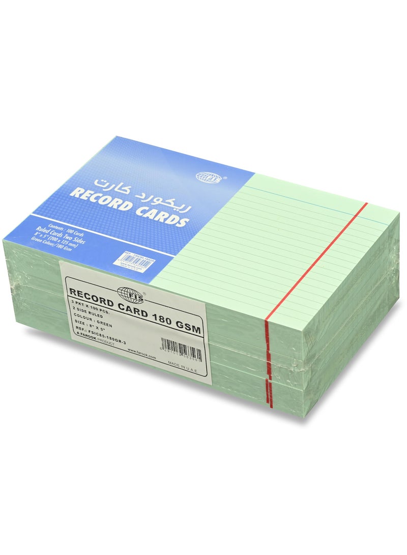 FIS® Ruled Record Cards or Index Cards, Size:8"x5" Inches (203x127mm), Two Sides Single Ruled, 180gsm, 100 Sheets Per Packet,Packet of 3 Pieces, Green Color-FSIC85-180GR-3 - Image 3