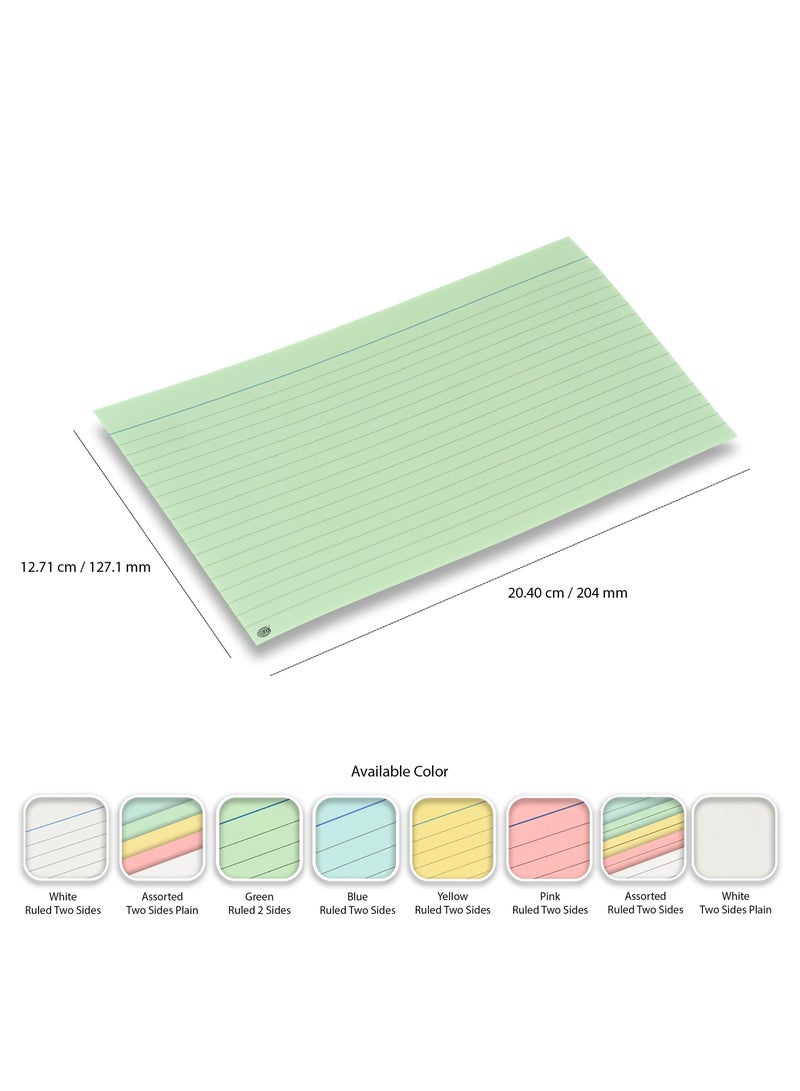 FIS® Ruled Record Cards or Index Cards, Size:8"x5" Inches (203x127mm), Two Sides Single Ruled, 180gsm, 100 Sheets Per Packet,Packet of 3 Pieces, Green Color-FSIC85-180GR-3 - Image 4