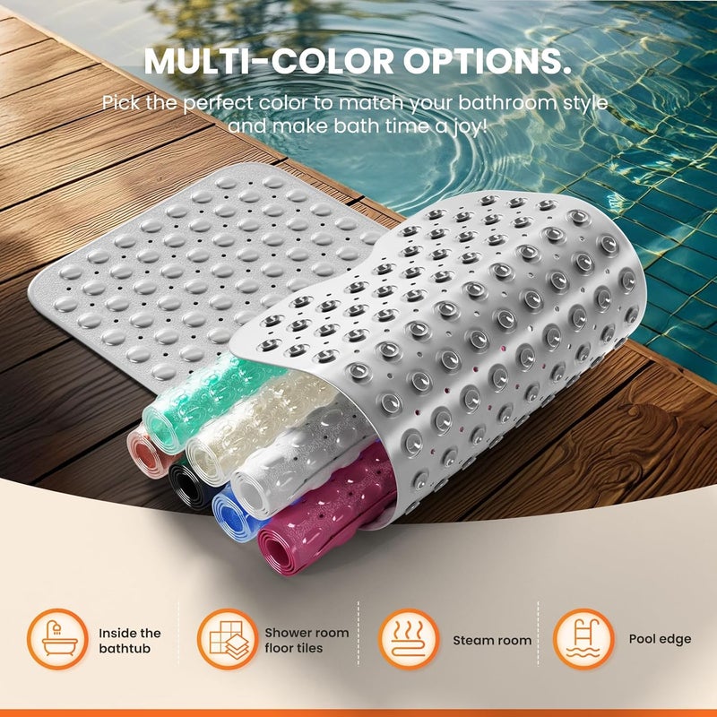 Krussier Non-Slip Bath Tub Mat, 39x16 Inch Extra Large Shower Mat with Drain Holes & Suction Cups, Machine Washable, Grey - Image 5