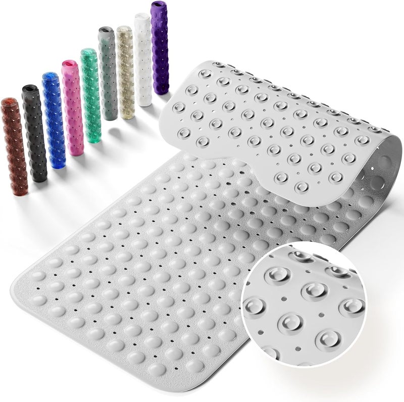 Krussier Non-Slip Bath Tub Mat, 39x16 Inch Extra Large Shower Mat with Drain Holes & Suction Cups, Machine Washable, Grey - Image 1