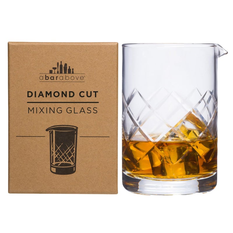 A Bar Above Diamond Cut Cocktail Mixing Glass Thick Sturdy Glass Beaker to Mix and Stir Cocktails Drink Mixer Glass for Bar Mixing Set Basic Professional or Home Bar Accessories 18 Oz